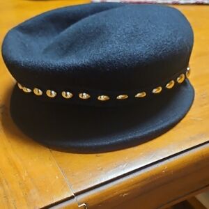 Top This Black Wool with Gold Studs Newsboy Hat